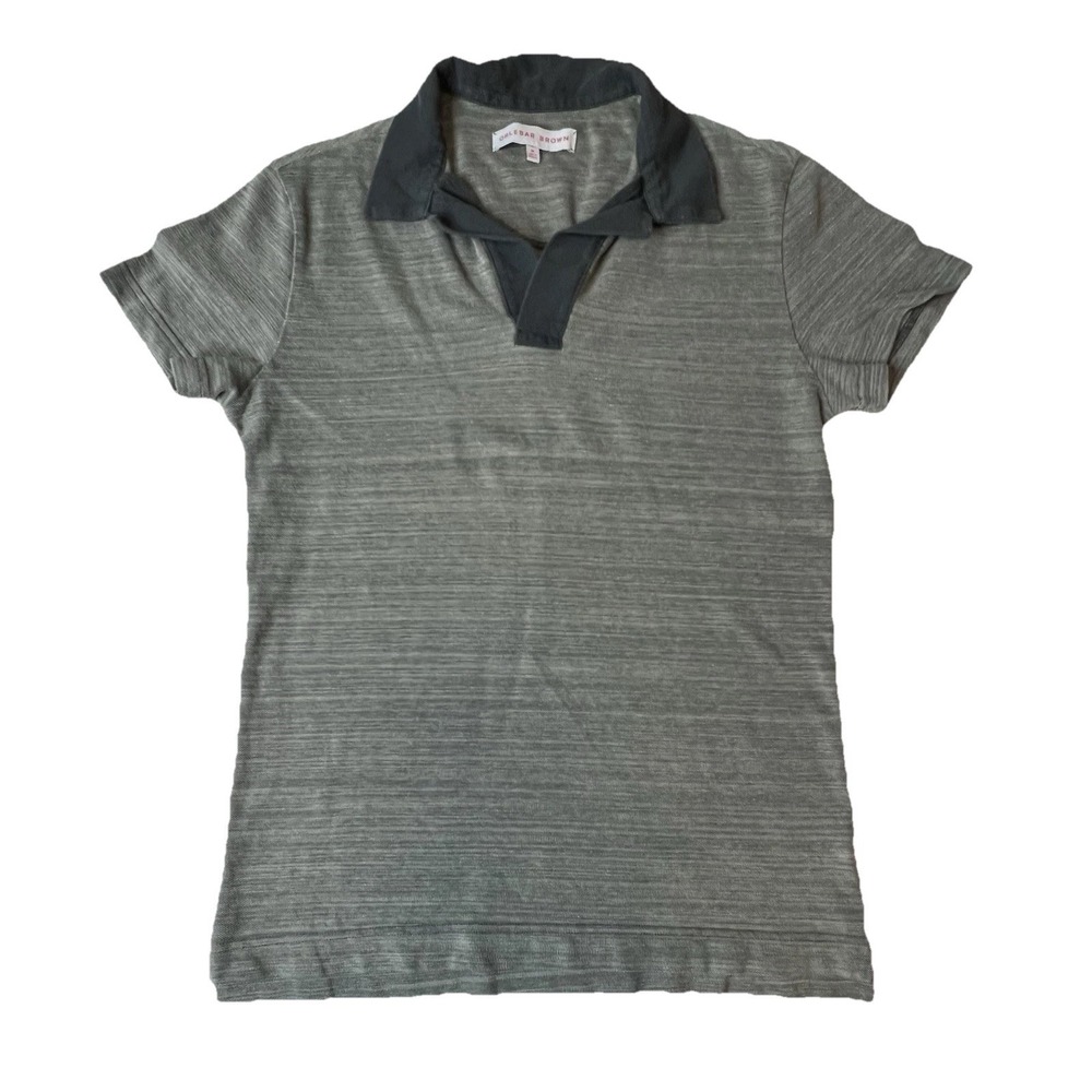 Orlebar Brown Women's Polo Shirt Short Sleeve Medium Heathered Gray Navy Collar